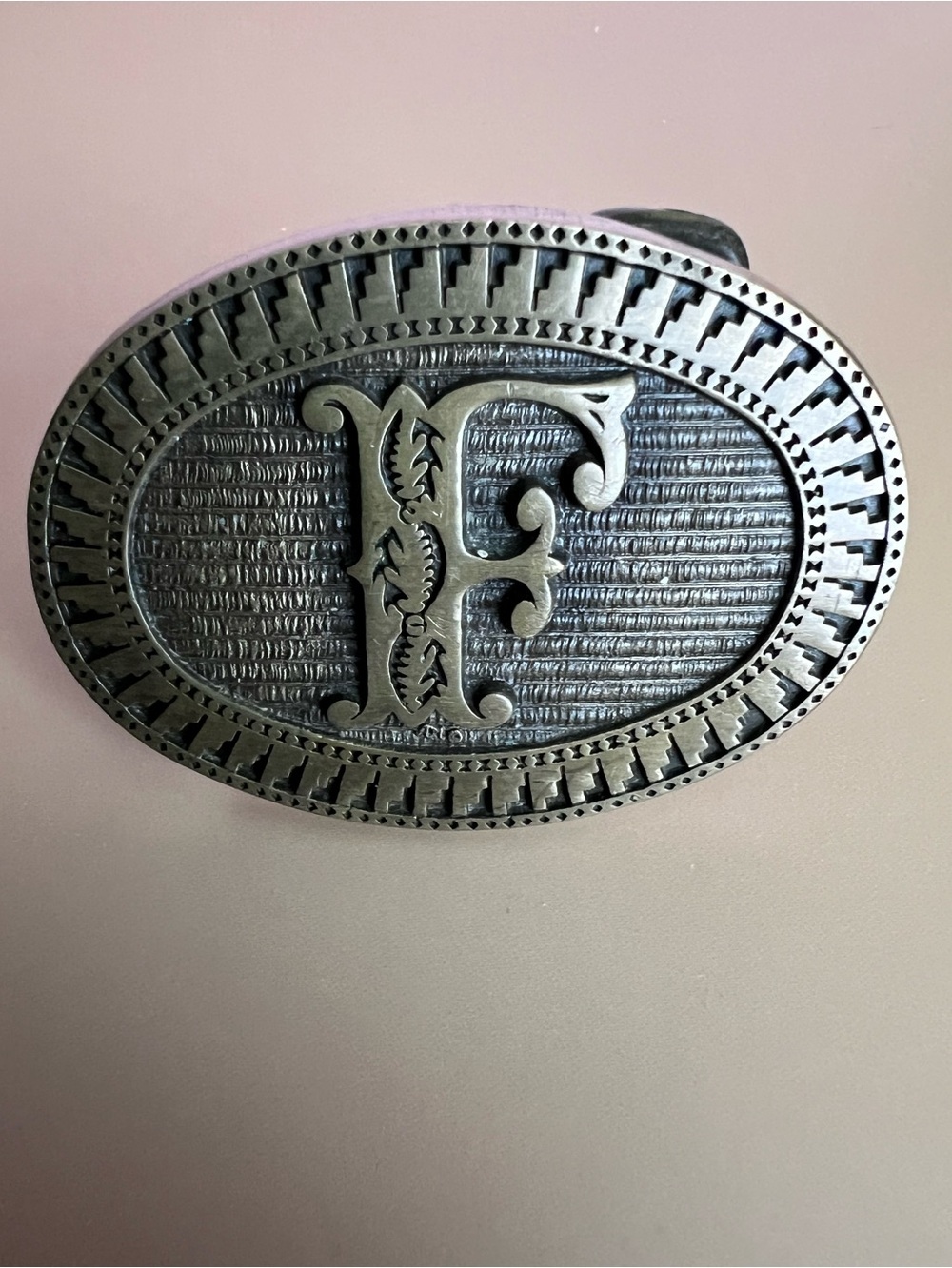 Vintage Monogram 'F' Oval Brass Belt Buckle
